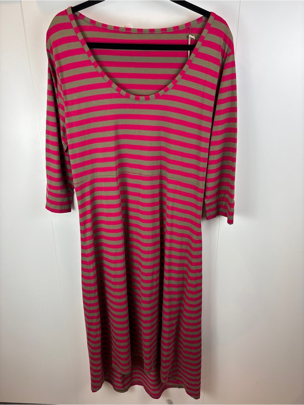 NWT Horny Toad & Co Keyboard Dress sz L Pink Tan Midi Striped Scoop Neck Stretch